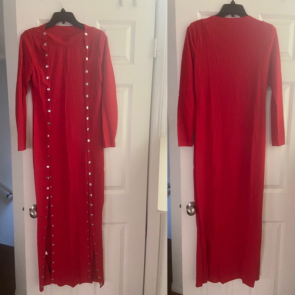 Red double snap maxi dress 2X